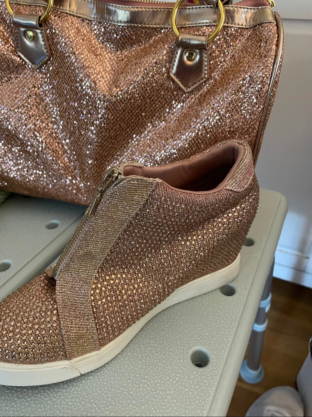 ✨Custom Juicy Rhinestone Wedge Sneakers Size 8 with matching purse